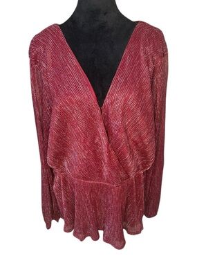 Maurices~Rebel Red Shimmer Wrap Peplum Blouse~Size XXL